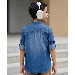 Pine Kids Denim Woven Full Sleeves Solid Color Denim Shirt with Inner Tee - Light Blue