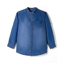 Pine Kids Denim Woven Full Sleeves Solid Color Denim Shirt with Inner Tee - Light Blue
