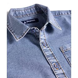 Pine Kids Denim Woven Half Sleeves Solid Color Shirt - Light Blue