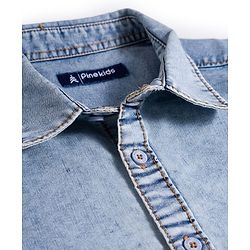Pine Kids Denim Woven Half Sleeves Solid Color Shirt - Light Blue