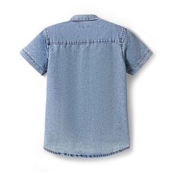 Pine Kids Denim Woven Half Sleeves Solid Color Shirt - Light Blue