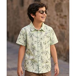 Pine Kids Woven Half Sleeves Shirt with Tropical Theme Print - Multicolor