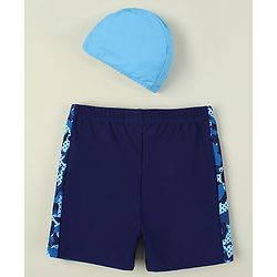 Pine Kids Abstract Printed Swimming Trunk With Cap - Navy Blue