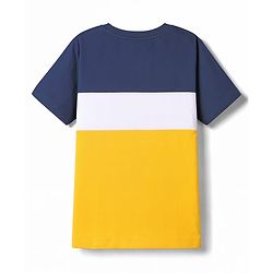 Pine Kids Cotton Knit Half Sleeves Cut & Sew T-Shirt & Lounge Pant Set with Patch Detailing - Navy Blue & Gold