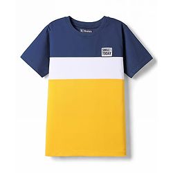 Pine Kids Cotton Knit Half Sleeves Cut & Sew T-Shirt & Lounge Pant Set with Patch Detailing - Navy Blue & Gold