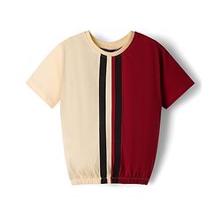 Pine Kids 100% Cotton Knit Half Sleeves Cut N Sew Top & Pant Set - Cream & Red