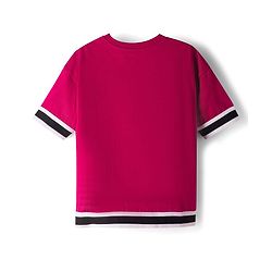 Pine Kids 100% Cotton Knit Half Drop Shoulder Sleeves Text Printed Top & Pant Set - Dark Pink
