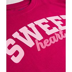 Pine Kids 100% Cotton Knit Half Drop Shoulder Sleeves Text Printed Top & Pant Set - Dark Pink
