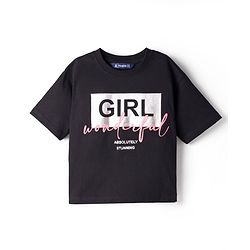 Pine Kids Cotton Knit Drop Shoulder Half Sleeves T-Shirt & Lounge Pant set with Text Foil Print - Black & Pink