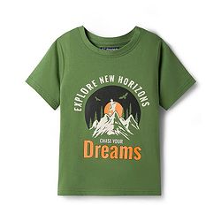 Pine Kids 100% Cotton Knit Half Sleeves Text Printed T-Shirt & Pyjama Night Suit With Checks Print - Green