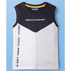 Pine Kids Cotton Knit Sleeveless Text Printed Cut & Sew T-Shirt - Black, Grey & White