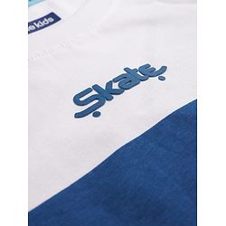 Pine Kids Cotton Knit Sleeveless Striped T-Shirt with Text Print - White & Blue