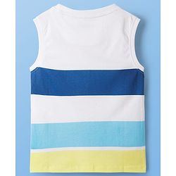 Pine Kids Cotton Knit Sleeveless Striped T-Shirt with Text Print - White & Blue