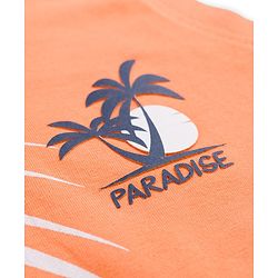 Pine Kids Cotton Knit Sleeveless Hooded T-Shirt With Tree Print - Orange