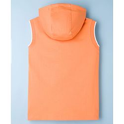 Pine Kids Cotton Knit Sleeveless Hooded T-Shirt With Tree Print - Orange