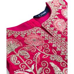 Pine Kids Woven Sleeveless Choli Lehenga With Dupatta Set With Floral Embroidery & Print - Dark Pink