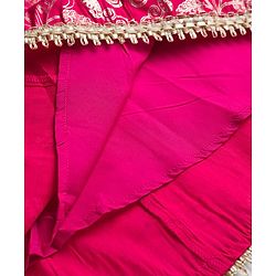 Pine Kids Woven Sleeveless Choli Lehenga With Dupatta Set With Floral Embroidery & Print - Dark Pink