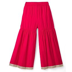 Pine Kids Woven Full Sleeves Kurti & Gharara & Dupatta Set With Floral Embroidery - Red