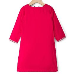 Pine Kids Woven Full Sleeves Kurti & Gharara & Dupatta Set With Floral Embroidery - Red