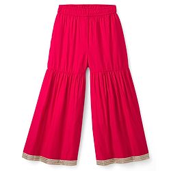 Pine Kids Woven Full Sleeves Kurti & Gharara & Dupatta Set With Floral Embroidery - Red