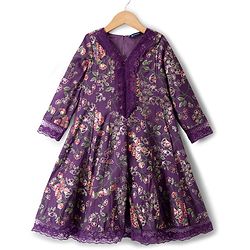 Pine Kids Full Sleeves Floral Printed Kurti & Chudidar Set With Dupatta - Purple