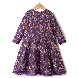 Pine Kids Full Sleeves Floral Printed Kurti & Chudidar Set With Dupatta - Purple