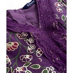 Pine Kids Full Sleeves Floral Printed Kurti & Chudidar Set With Dupatta - Purple