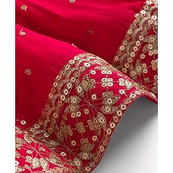 Pine Kids Woven Three Fourth Sleeves Kurti Churidar Set With Floral Embroidery & Dupatta - Fuchsia