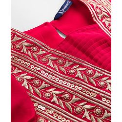 Pine Kids Woven Three Fourth Sleeves Kurti Churidar Set With Floral Embroidery & Dupatta - Fuchsia