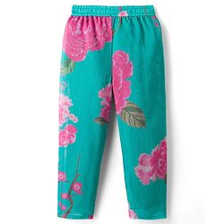 Pine Kids Woven Full Sleeves Floral Printed & Embroidered Kurti & Chudidar Set With Dupatta - Sea Green