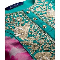 Pine Kids Woven Full Sleeves Floral Printed & Embroidered Kurti & Chudidar Set With Dupatta - Sea Green