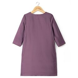 Pine Kids Woven Full Sleeves Kurti Gharara Set with Dupatta & Floral Embroidery - Purple
