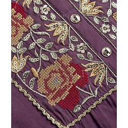 Pine Kids Woven Full Sleeves Kurti Gharara Set with Dupatta & Floral Embroidery - Purple