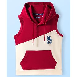 Pine Kids 100% Cotton Knit Sleeveless Hooded T-Shirt With Kangaroo Pockets - Red