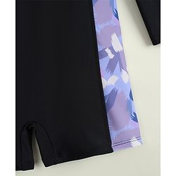 Pine Kids Full Raglan Sleeves Printed Legged Swimsuit - Black