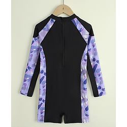 Pine Kids Full Raglan Sleeves Printed Legged Swimsuit - Black