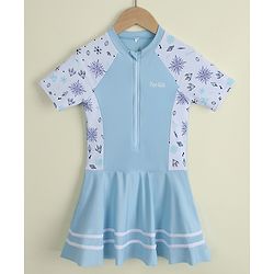 Pine Kids Half Raglan Sleeves Printed Frock Swimsuit - Blue