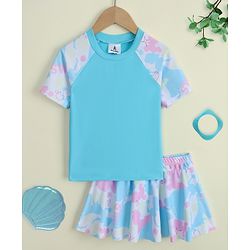 Pine Kids Half Raglan Sleeves Printed Two Piece Swimsuit - Light Blue