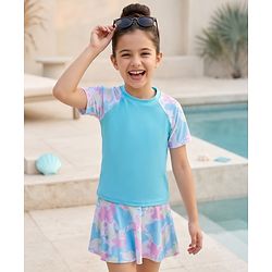 Pine Kids Half Raglan Sleeves Printed Two Piece Swimsuit - Light Blue