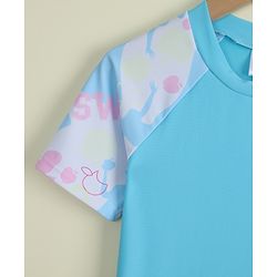 Pine Kids Half Raglan Sleeves Printed Two Piece Swimsuit - Light Blue