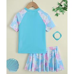 Pine Kids Half Raglan Sleeves Printed Two Piece Swimsuit - Light Blue