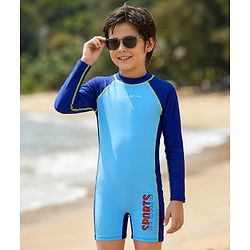 Pine Active Full Raglan Sleeves Legged Swimsuit - Blue