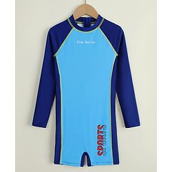 Pine Active Full Raglan Sleeves Legged Swimsuit - Blue