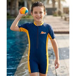 Pine Active Half Raglan Sleeves Legged Swimsuit with Dino Print - Yellow