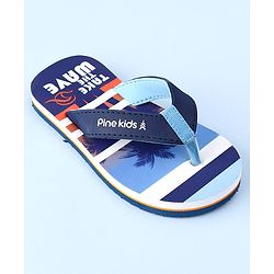 Pine Kids Slip On Beach Theme Printed & Striped Flip Flop - Blue