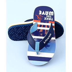 Pine Kids Slip On Beach Theme Printed & Striped Flip Flop - Blue
