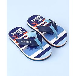 Pine Kids Slip On Beach Theme Printed & Striped Flip Flop - Blue