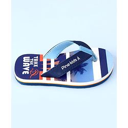 Pine Kids Slip On Beach Theme Printed & Striped Flip Flop - Blue
