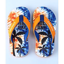 Pine Kids Slip On Flip Flops with Coconut Tree Print - Blue