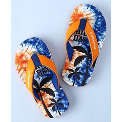 Pine Kids Slip On Flip Flops with Coconut Tree Print - Blue